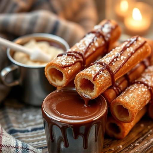 Churros con chocolate, churros fritos servidos con chocolate caliente