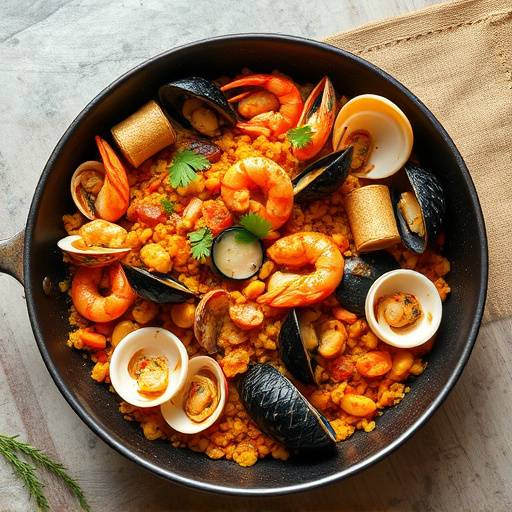 Paella de marisco, paella con mariscos variados